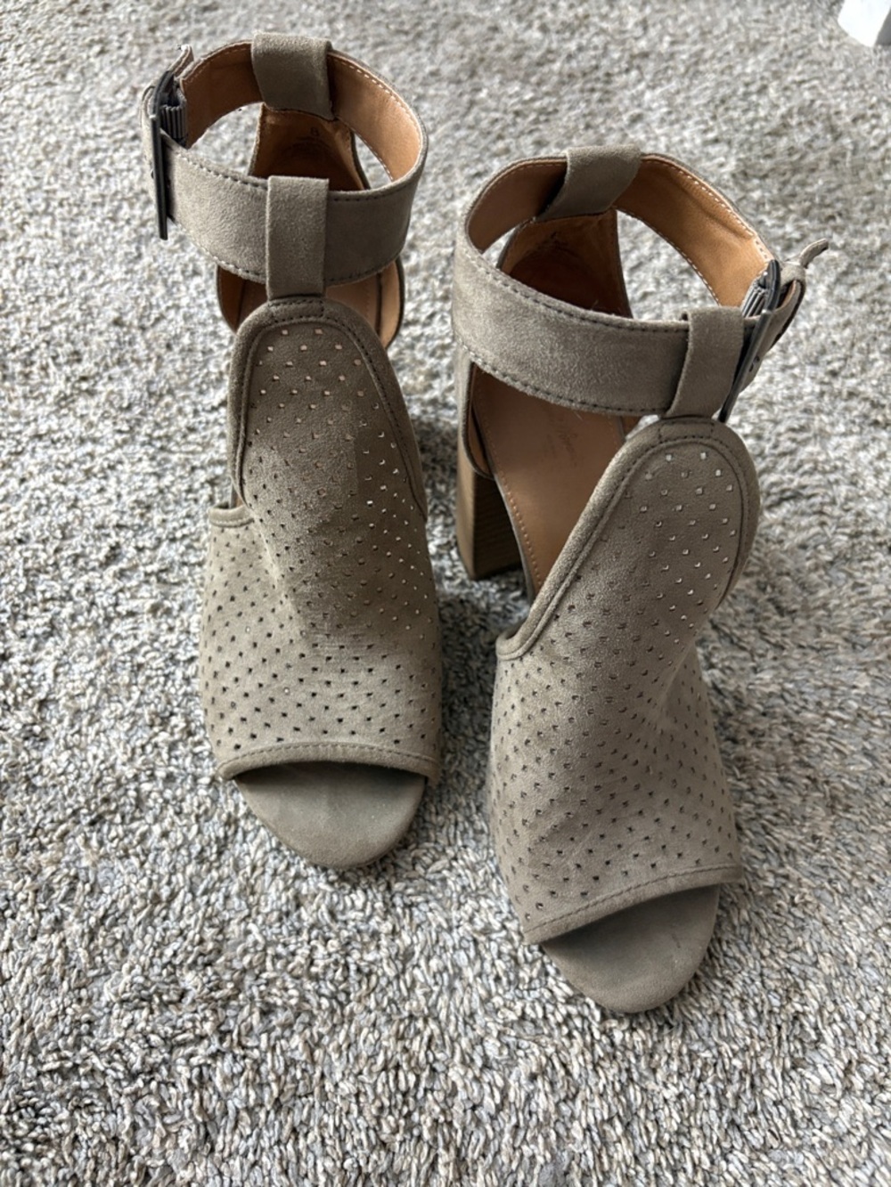 Universal Thread Taupe Suede Perforated Peep-Toe Ankle Strap Heels